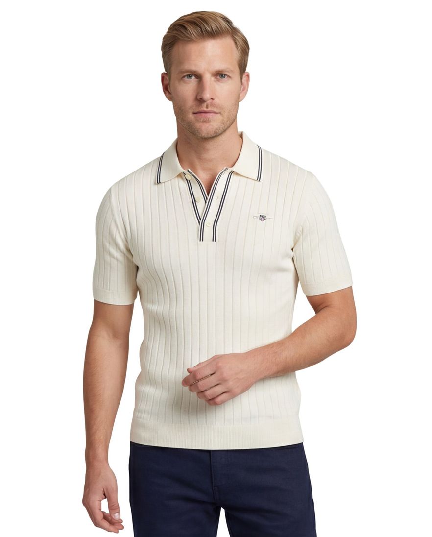 Gant poloshirt creme katoen gebreid