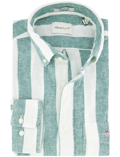 Gant Gant overhemd groen gestreept linnen