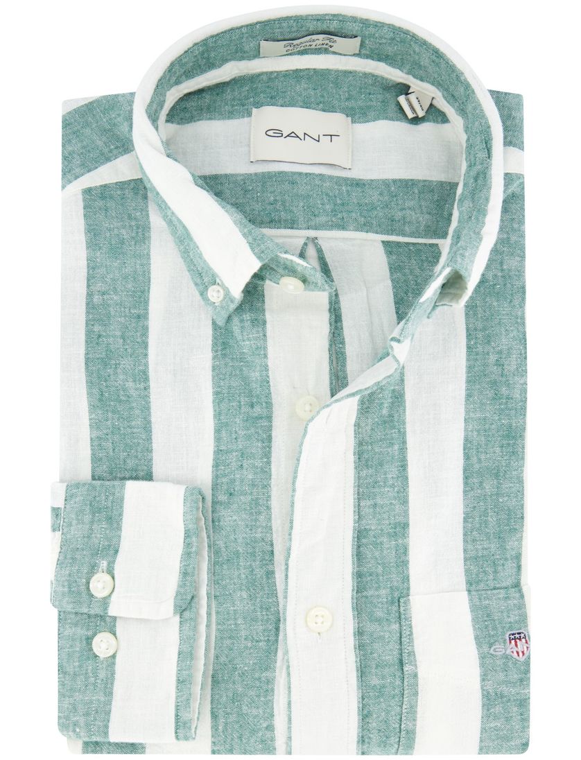 Gant overhemd groen gestreept linnen