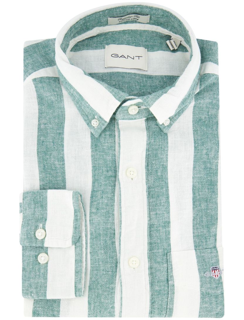 Gant overhemd groen gestreept linnen