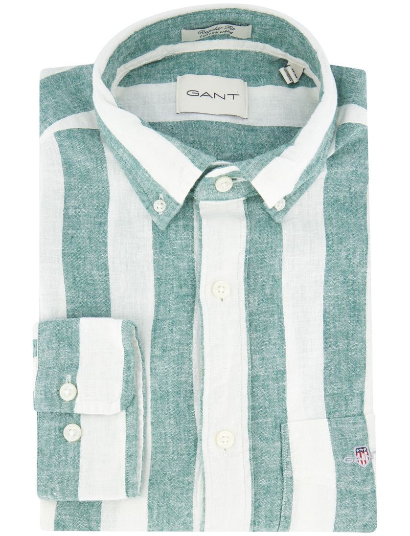 Gant overhemd groen gestreept linnen