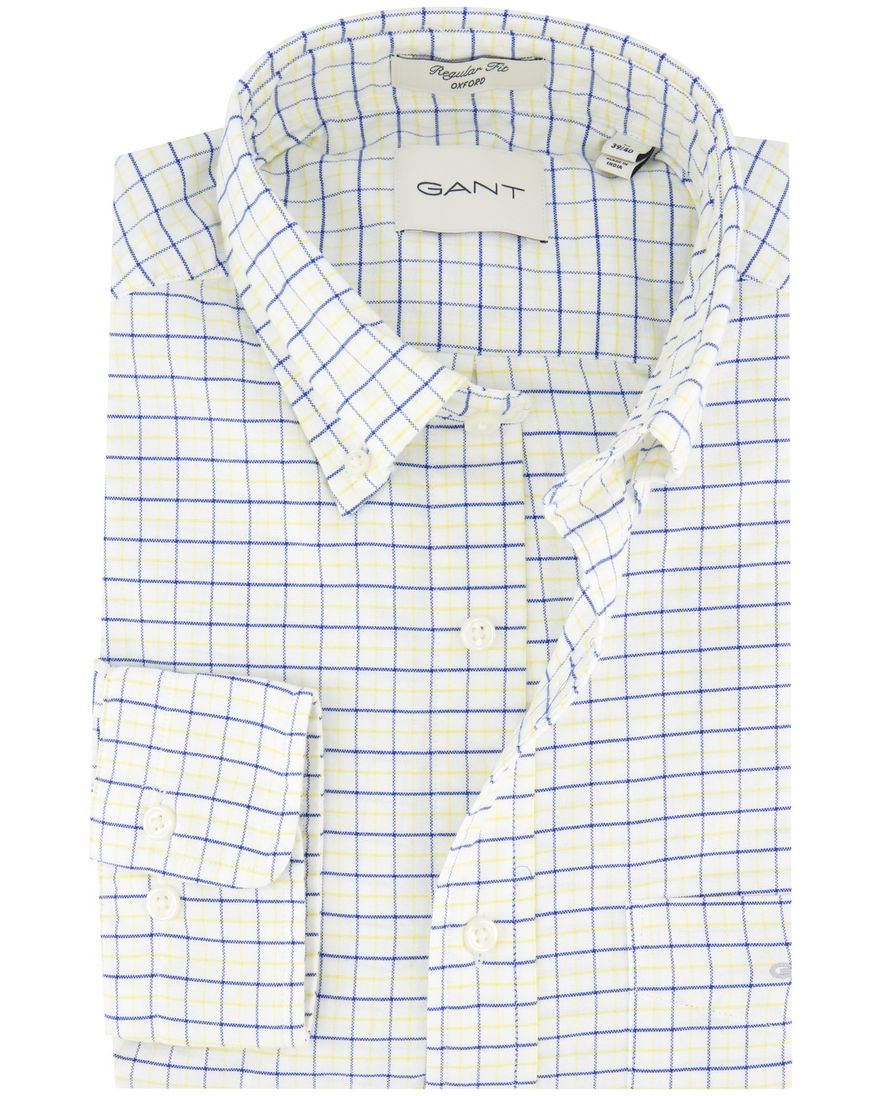 Gant overhemd blauw geel wit geruit