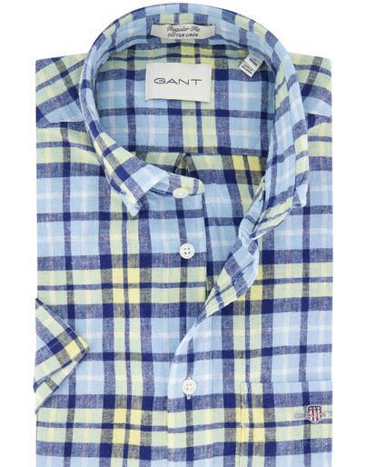 Gant Gant overhemd blauw korte mouw linnen