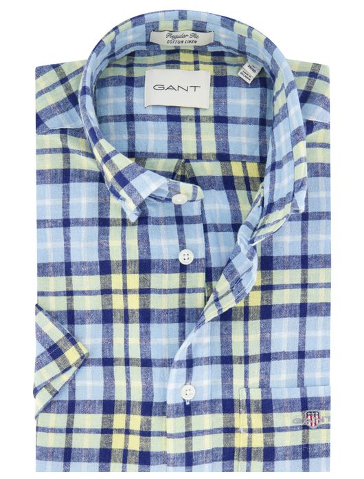 Gant overhemd blauw korte mouw