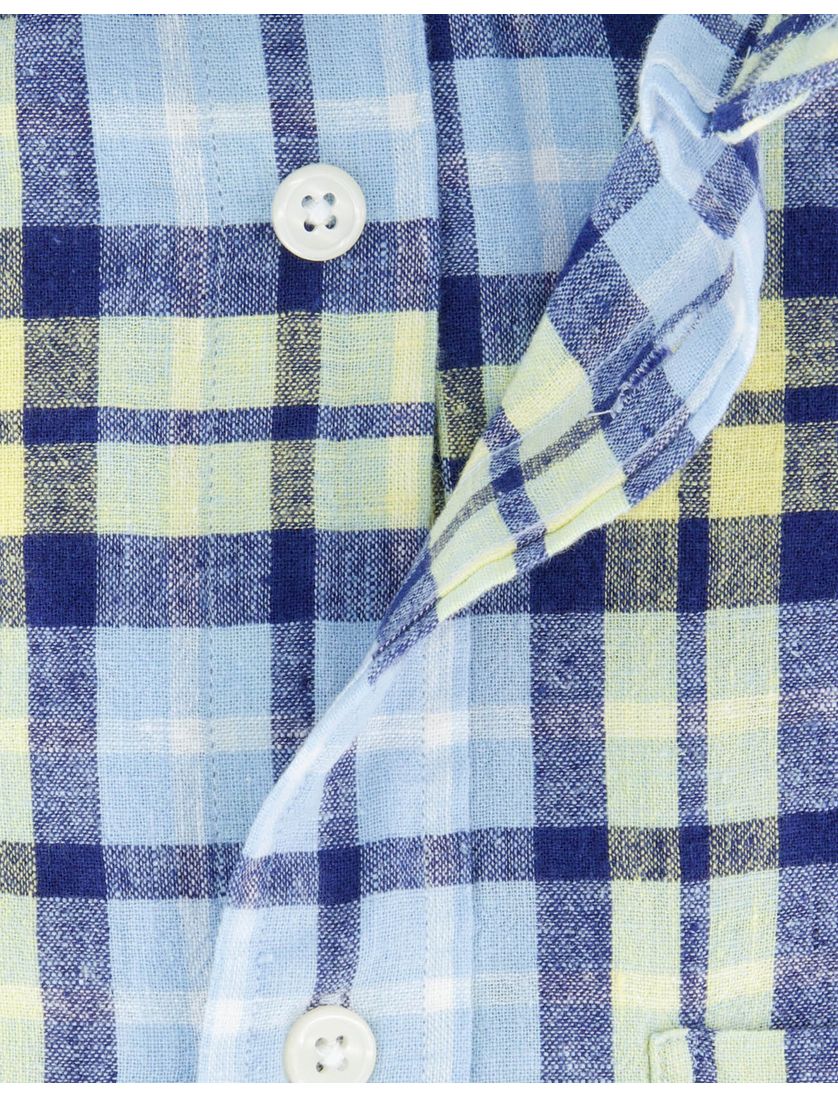 Gant overhemd blauw korte mouw linnen