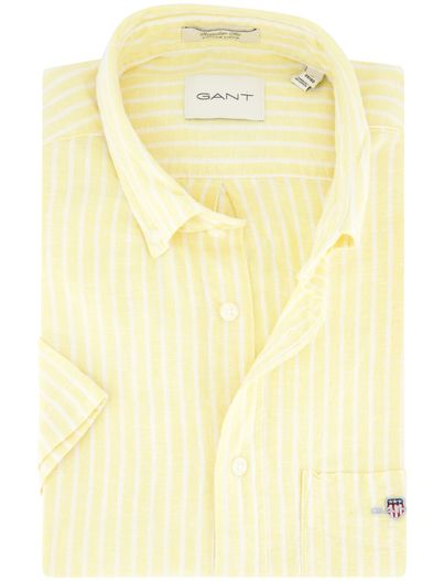Gant Gant overhemd korte mouw geel linnen