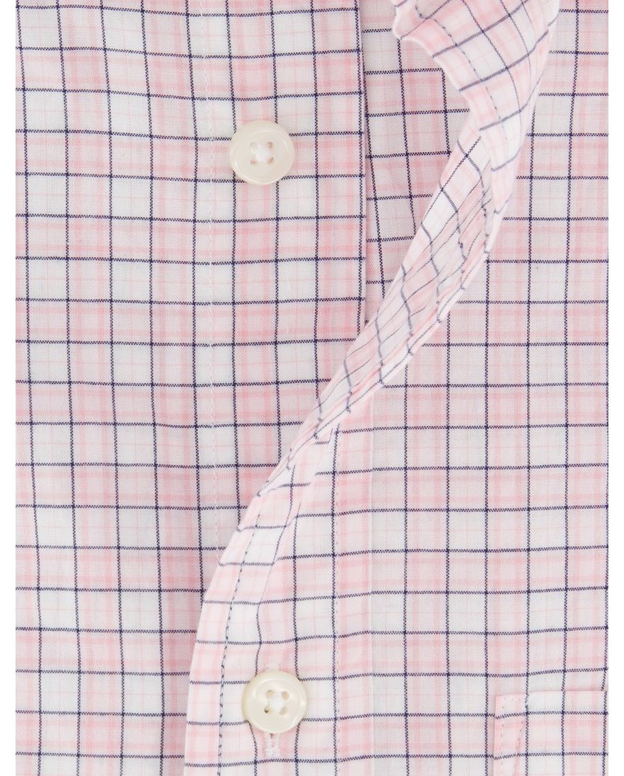 Gant overhemd korte mouw lichtroze ruit katoen normale fit