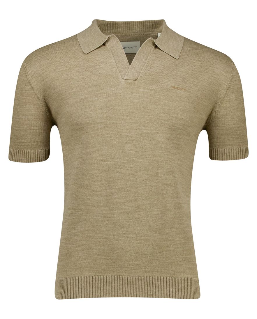 Gant polo beige met v-hals gemêleerd normale fit katoen