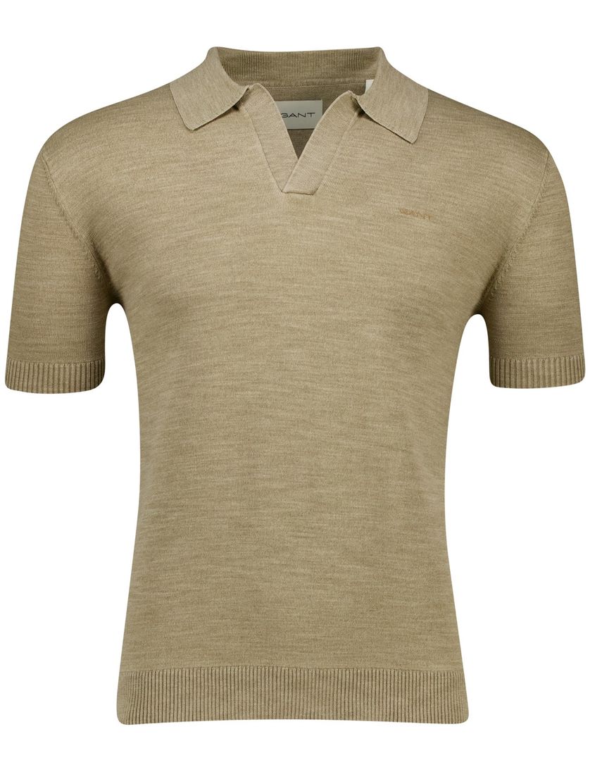 katoenen Gant polo beige effen met v-hals gemêleerd
