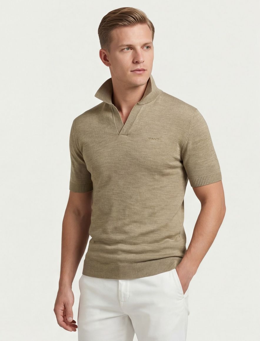 Gant polo beige met v-hals gemêleerd normale fit katoen