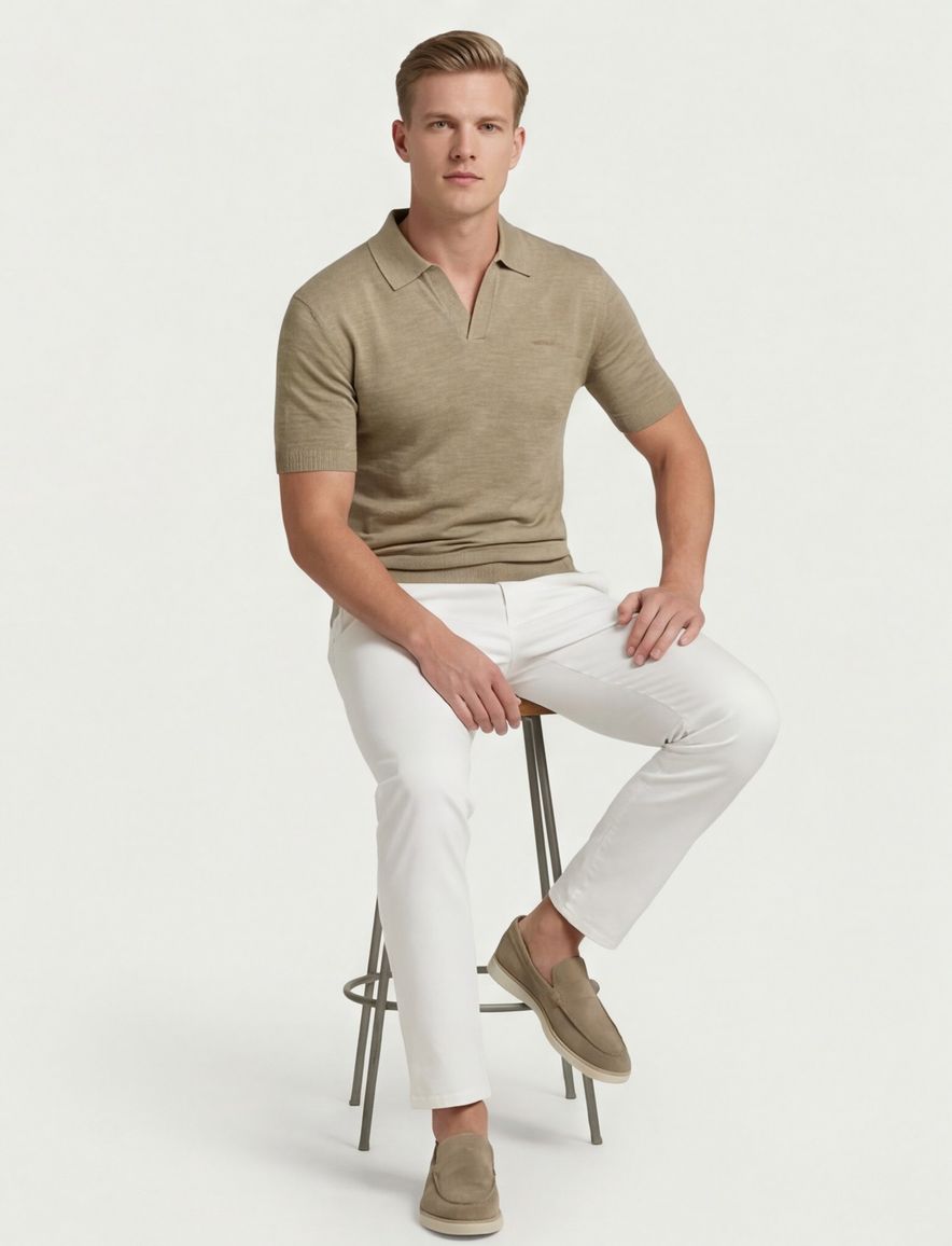 Gant polo beige met v-hals gemêleerd normale fit katoen