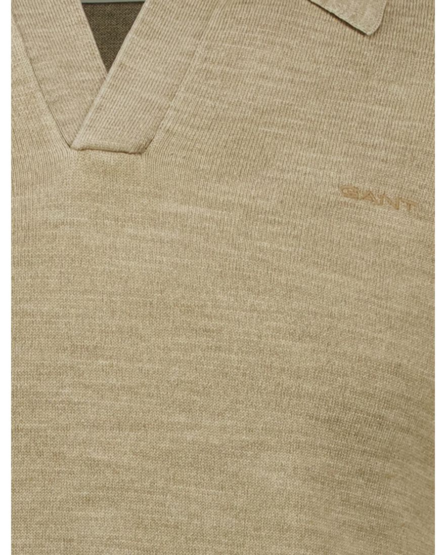 Gant polo beige met v-hals gemêleerd normale fit katoen