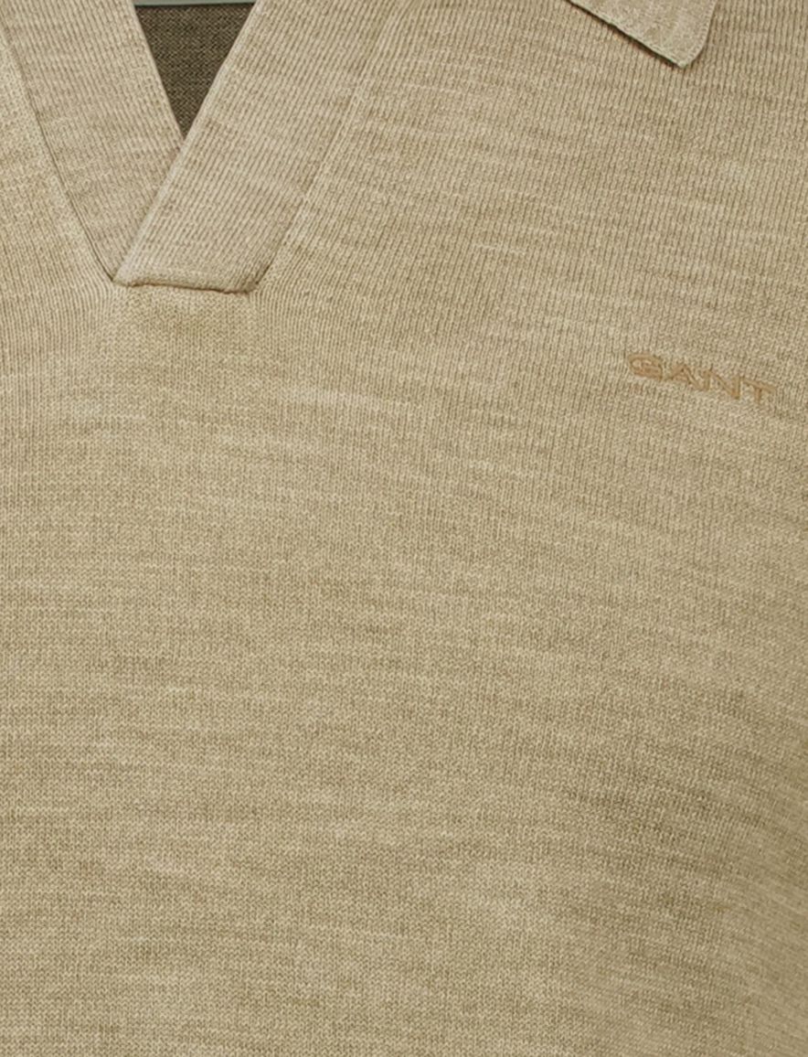 Gant polo beige met v-hals gemêleerd normale fit katoen