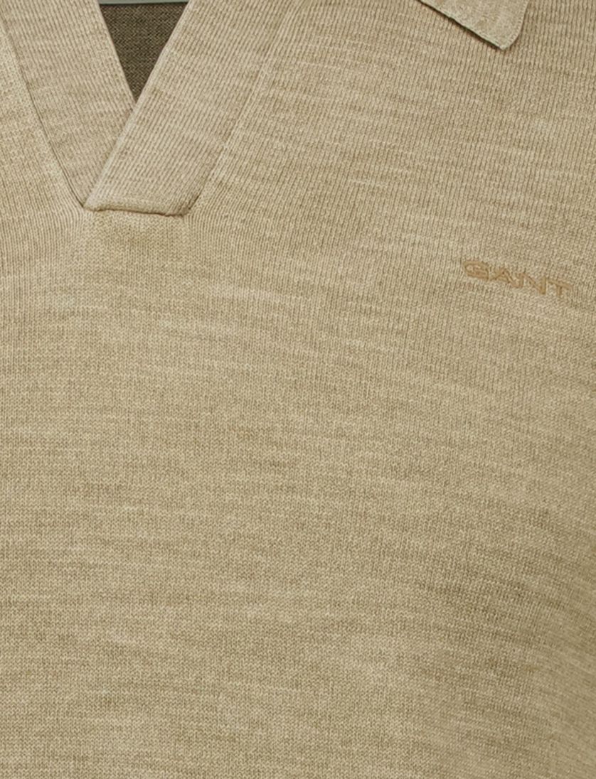 katoenen Gant polo beige effen met v-hals gemêleerd