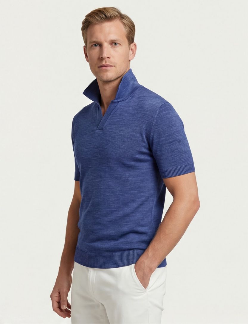 Gant sunfaded polo blauw v-hals katoen