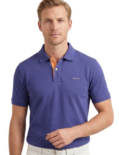 Gant Gant polo effen donkerblauw pique normale fit