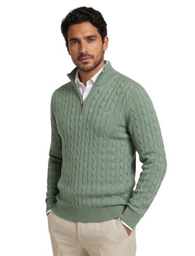 Gant Gant gebreid half zip trui groen normale fit katoen