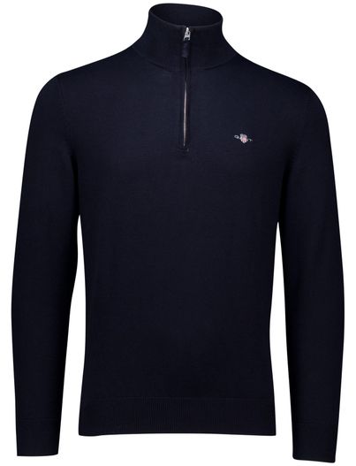 Gant Gant trui half zip effen donkerblauw normale fit katoen