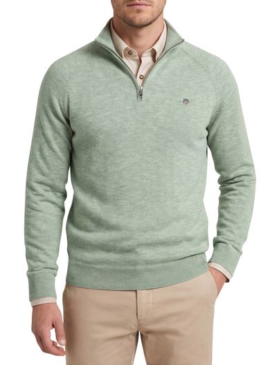 Gant Gant trui groen gemeleerd half zip katoen