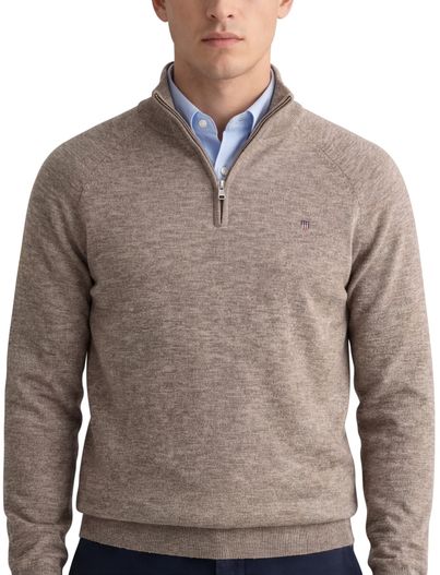 Gant Gant cotton half zip trui bruin