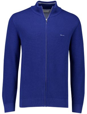 Gant Gant vest marine blauw Cotton Pique Zip Cardigan zonder capuchon