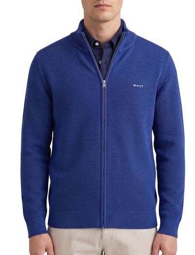 Gant Gant vest marine blauw Cotton Pique Zip Cardigan