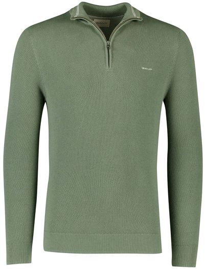 Gant Gant trui groen half zip 100% katoen gebreid