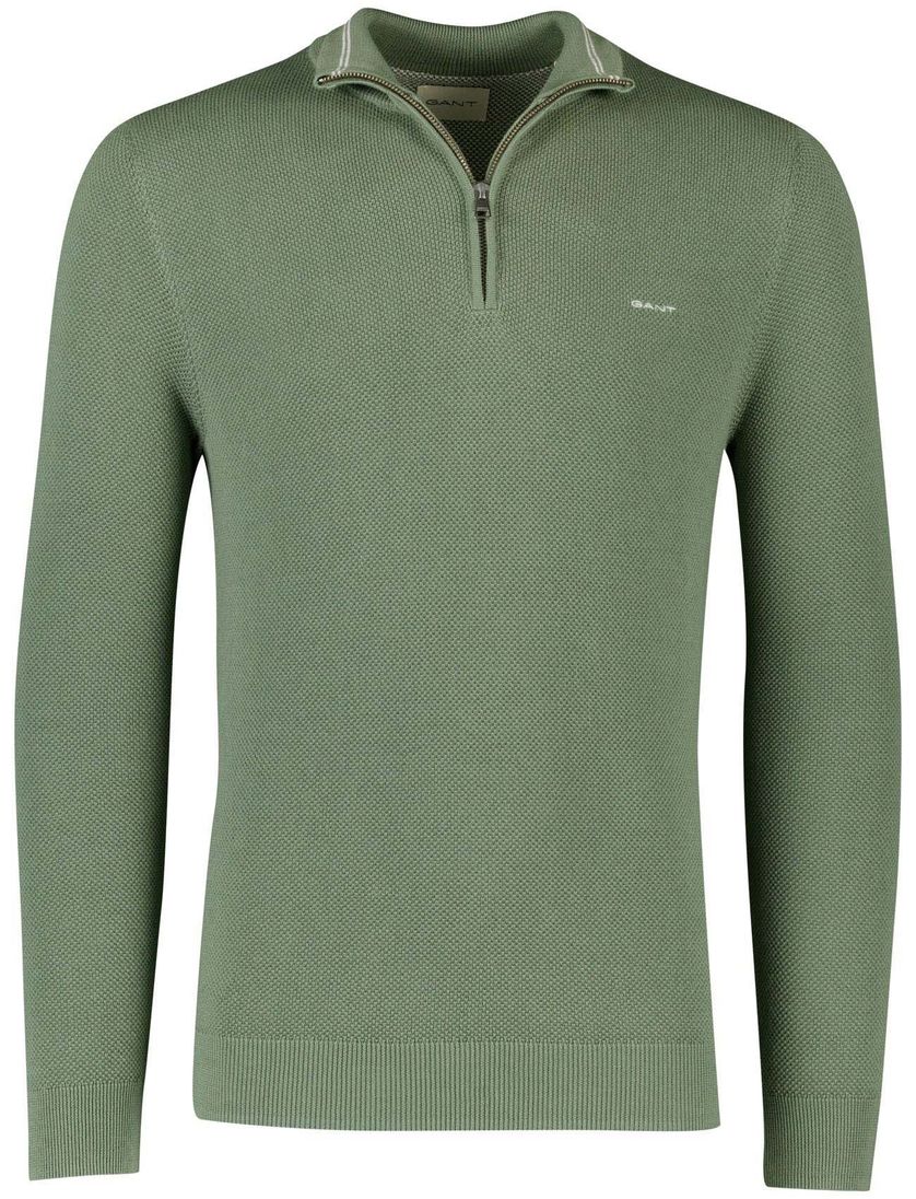 Gant trui groen half zip 100% katoen gebreid