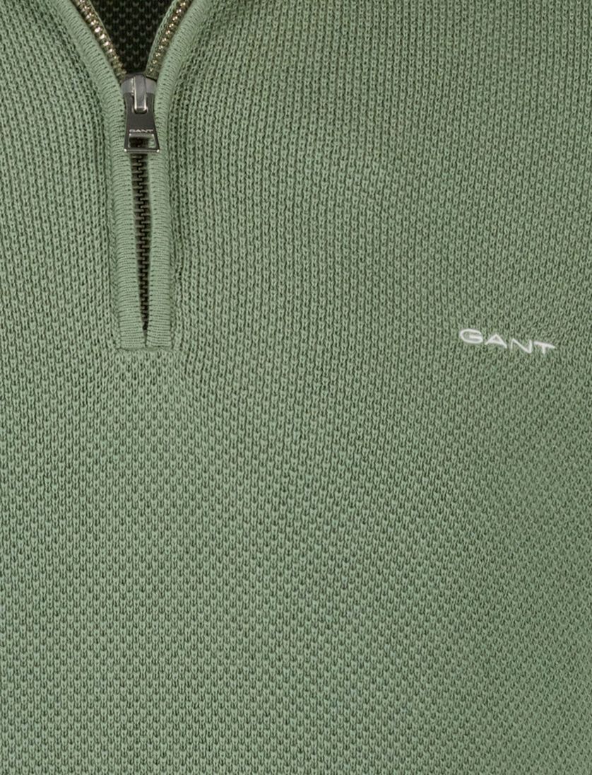 Gant trui groen half zip 100% katoen gebreid