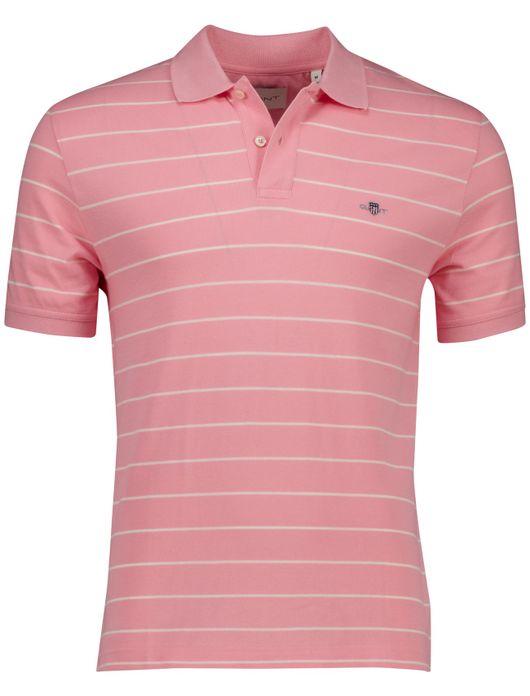Gant polo roze en creme gestreept katoen pique