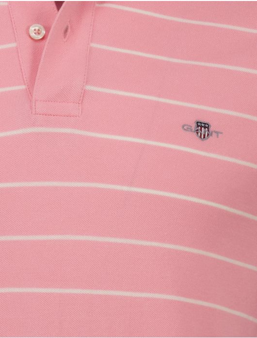 Gant polo roze en creme gestreept katoen pique