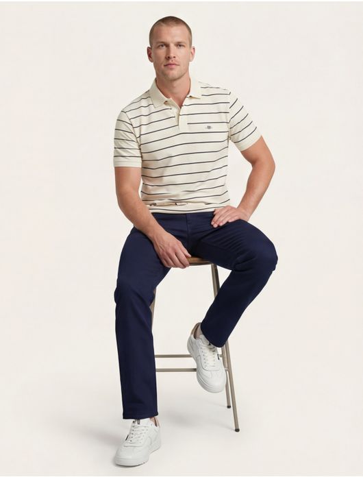 Gant polo creme zwart gestreept katoen pique