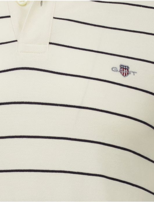 Gant polo creme zwart gestreept katoen pique