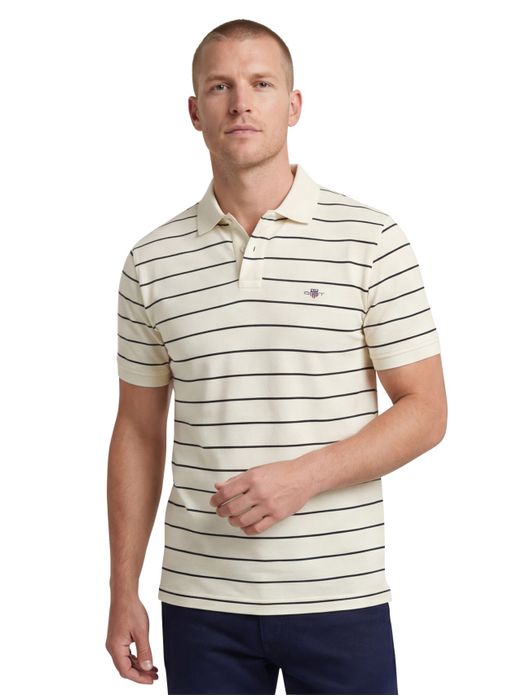 Gant polo creme zwart gestreept katoen pique