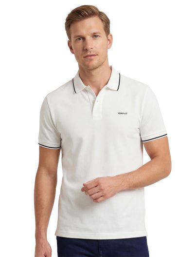 Gant Gant polo wit en zwart effen katoen pique 2 knoops