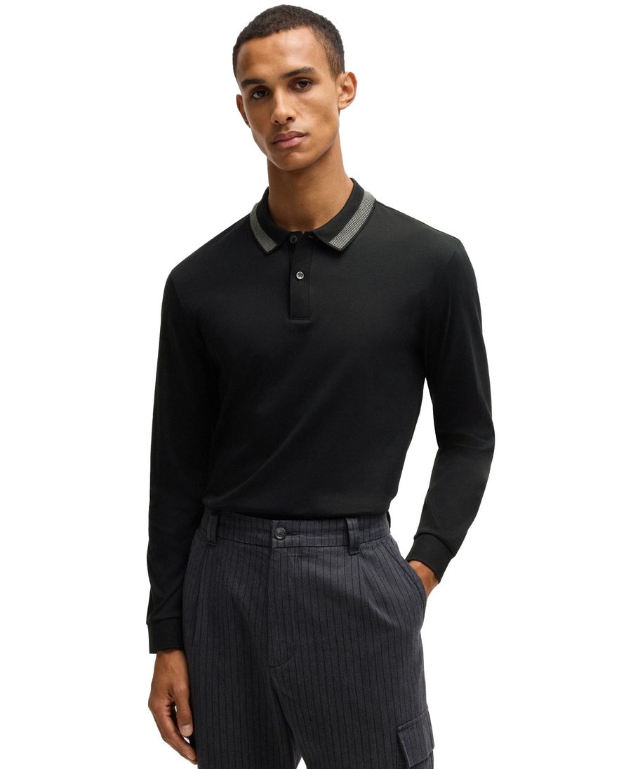 Hugo Boss Black polo slim fit lange mouw zwart