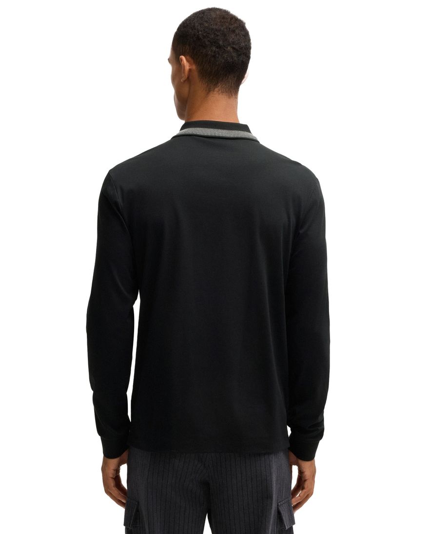 Hugo Boss Black polo slim fit lange mouw zwart
