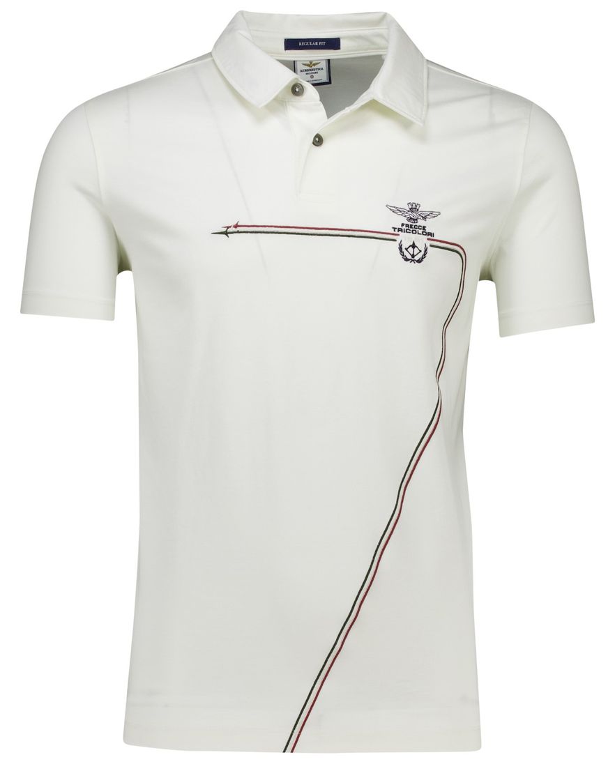 Aeronautica Militare polo wit effen Regular Fit met logo