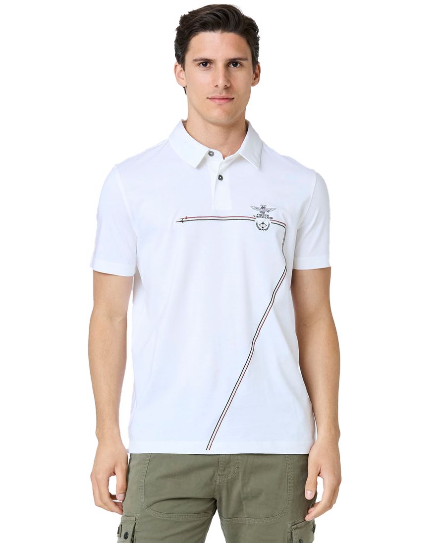 Aeronautica Militare polo wit effen Regular Fit met logo