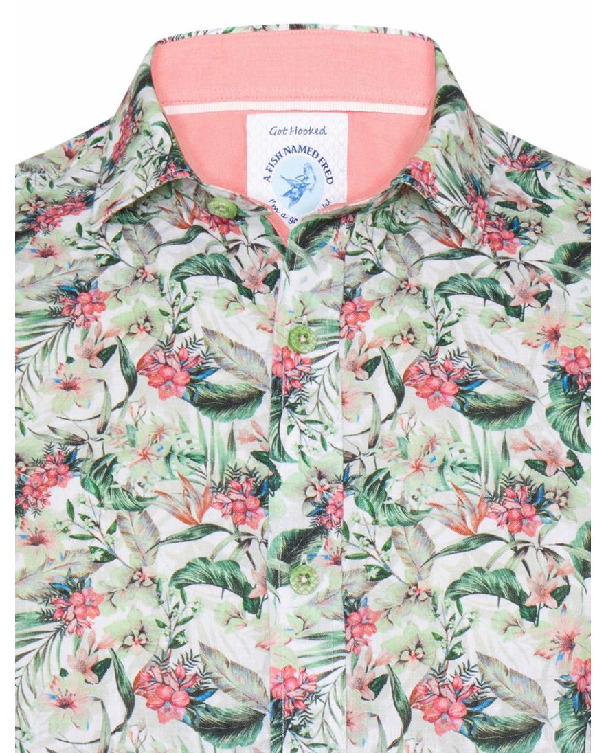 A Fish Named Fred 'floral' overhemd korte mouw groen print