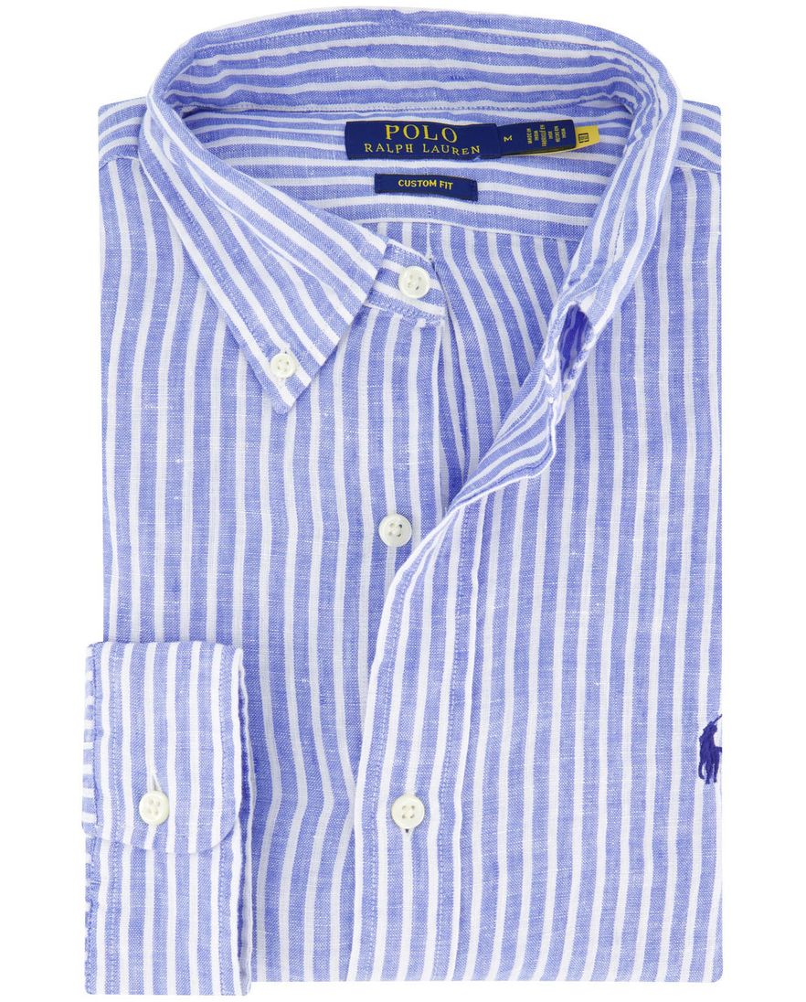 Polo Ralph Lauren overhemd blauw gestreept 100% linnen