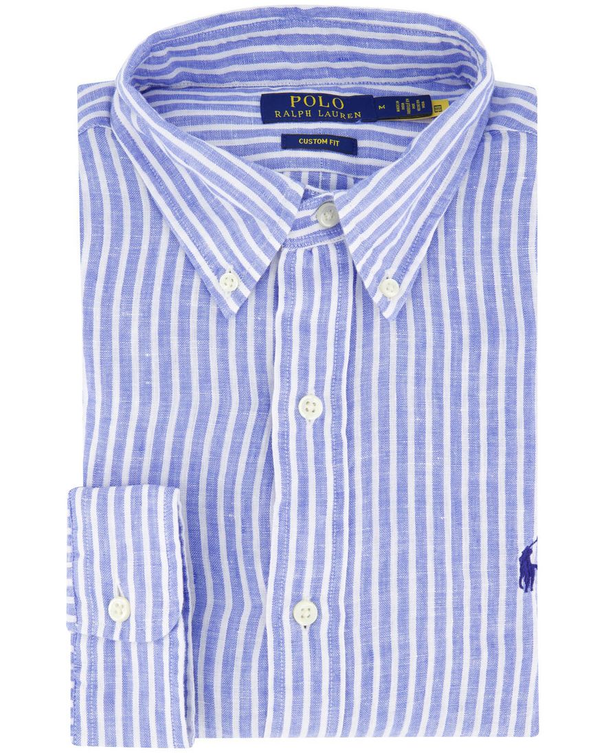 Polo Ralph Lauren overhemd blauw gestreept 100% linnen