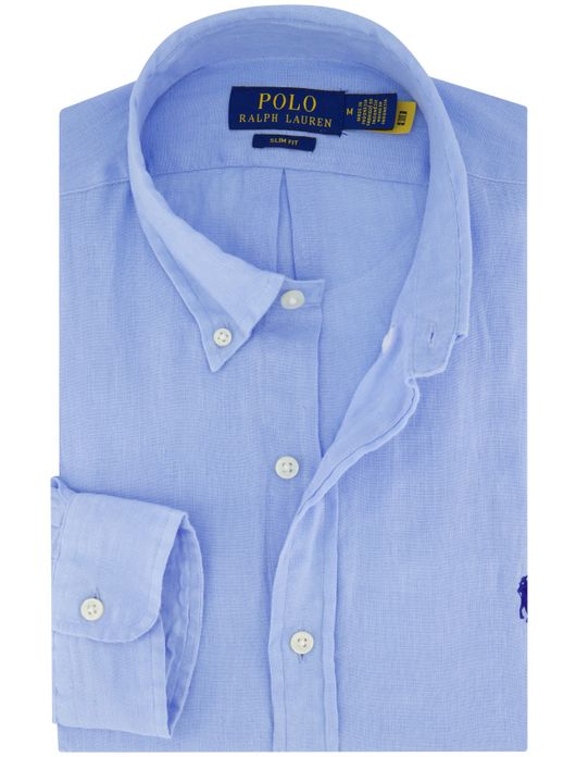 Polo Ralph Lauren overhemd blauw linnen slim fit