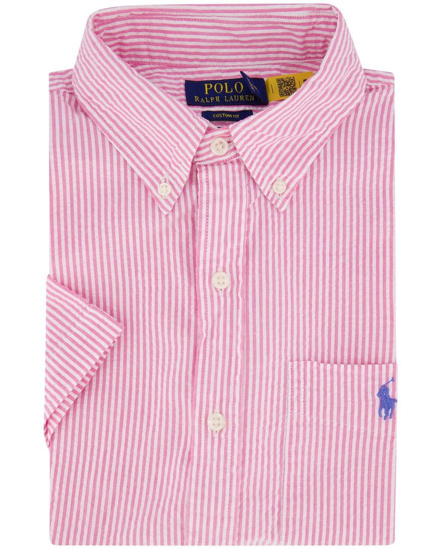 Polo Ralph Lauren overhemd korte mouw roze wit linnen