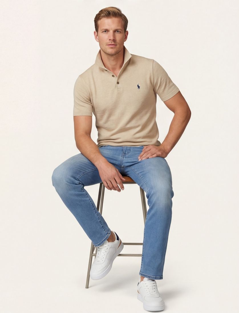 Polo Ralph Lauren knitted polo met boord beige