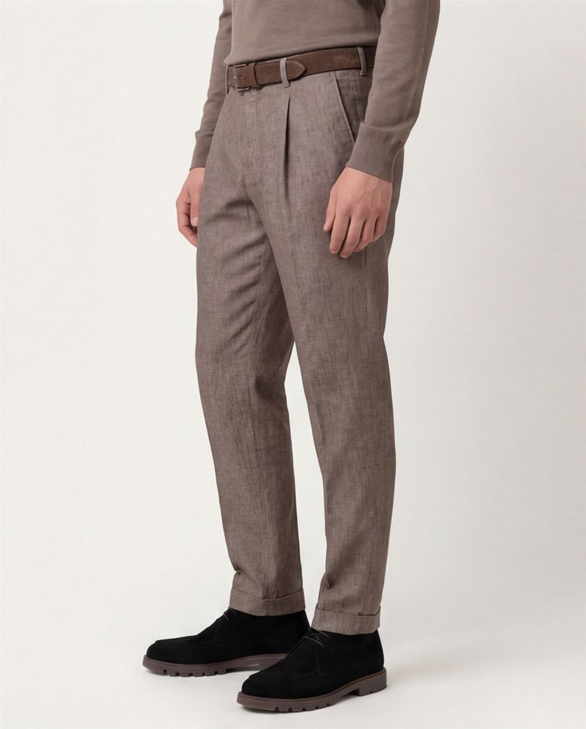 Gardeur Pantalon katoen bruin flatfront effen