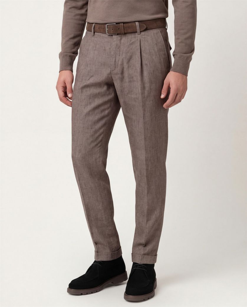 Gardeur Pantalon katoen bruin flatfront effen