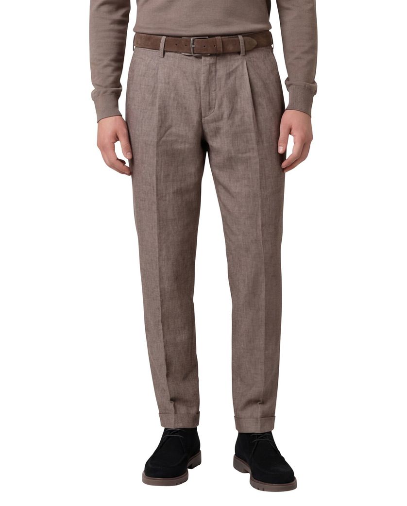 Gardeur Pantalon katoen bruin flatfront effen