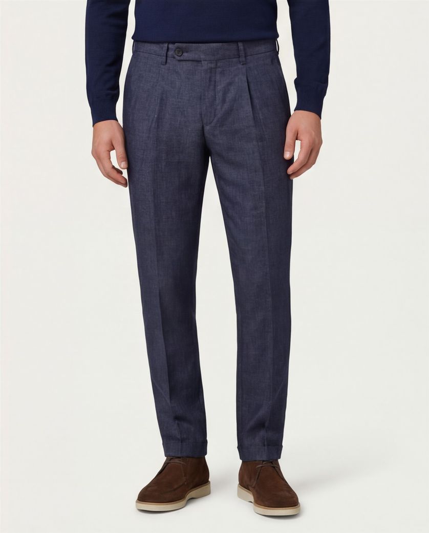 Gardeur Pantalon katoen blauw flatfront katoen