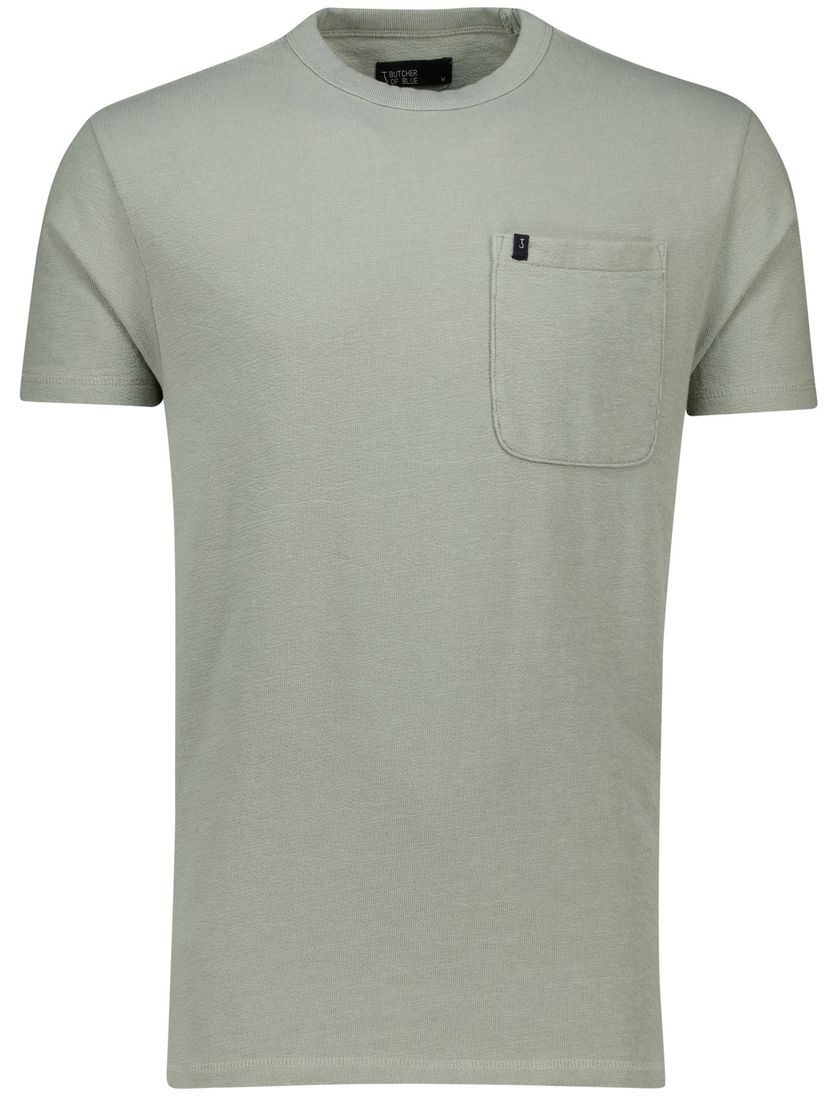 Butcher of Blue T-shirt groen katoen normale fit effen borstzak
